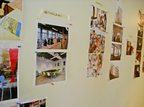 Photos from each organisations' office were pinned up