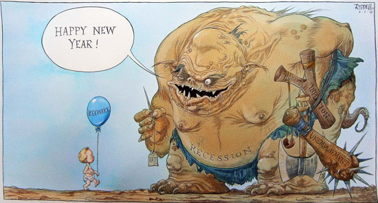 Chris Riddell, A Fragile Recovery. Published in The Observer