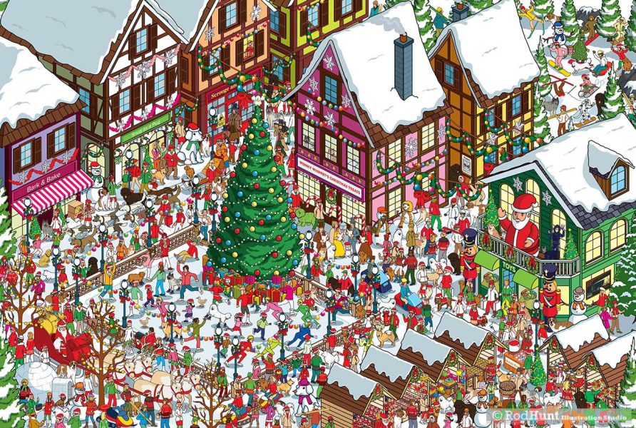 Santa Paws is Coming to Town -Where's Your Dog? Personalised Christmas Search and Find Dog Book Illustration
