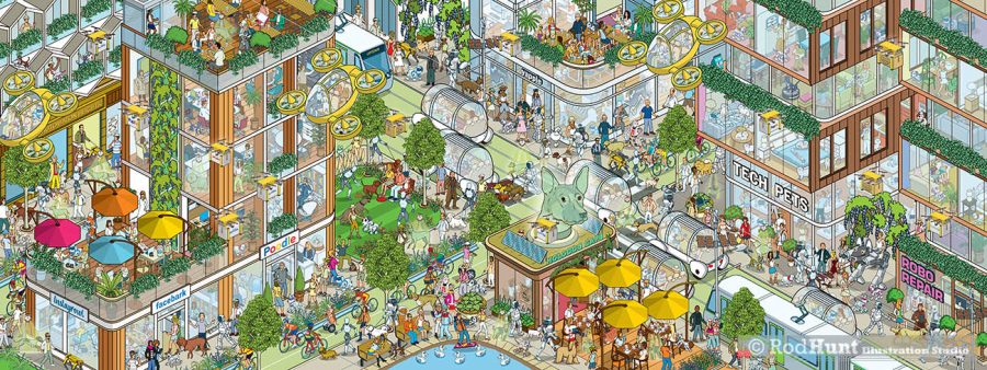 Silly Bone Valley - Where's Your Dog/Cat? Wild Ride to... Personalised Isometric Book illustration