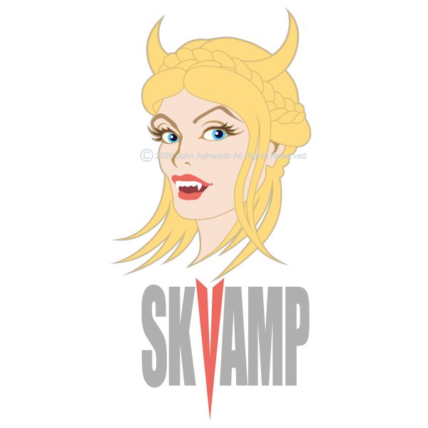 SKVAMP ©2020 John Ashworth: Memorable / Female / Character / Beauty / Youth / Brand / Logo / Icon / Symbol / Fun / Cheeky / Fashion / Blonde / Vampire / Scandinavian / Digital / Vector / Hand Drawn / Lettering/
