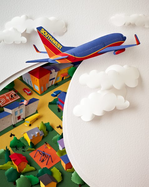Paper sculpture illustration for SouthWest Airlines