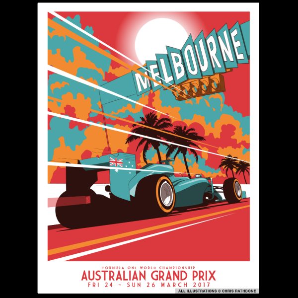 Retro Screen Print F1 Poster illustrations