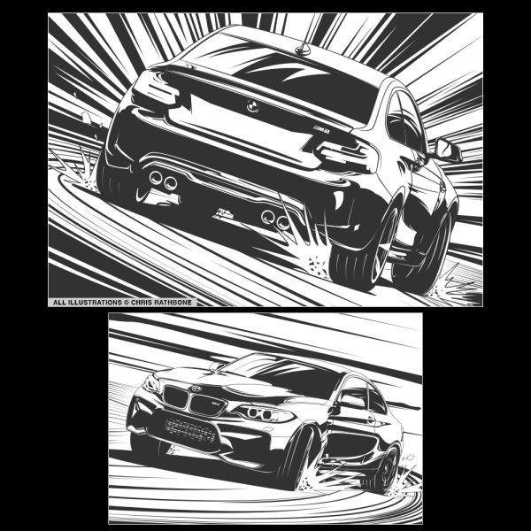 BMW Manga style editorial illustrations by Chris Rathbone