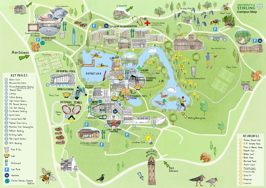 Illustrated campus map of the University of Stirling