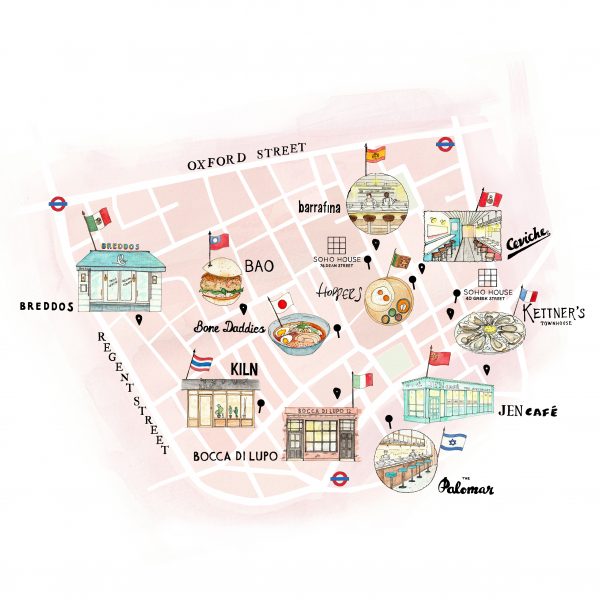Illustrated map of Soho for Soho House