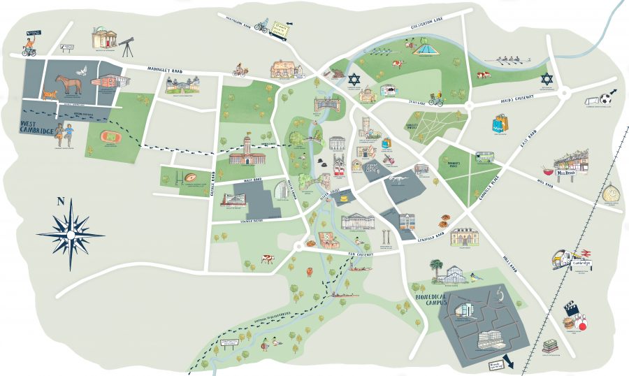 Campus map for the University of Cambridge