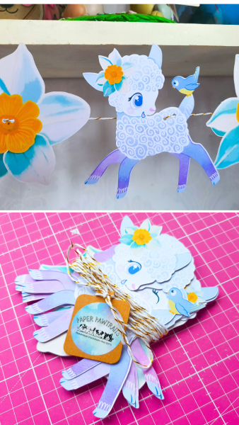 Lamb and flower garland hole stationery