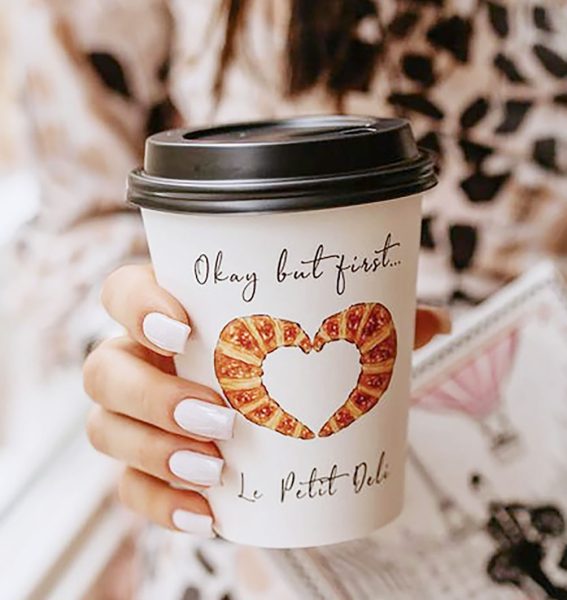 Takeaway cup with croissant illustration
