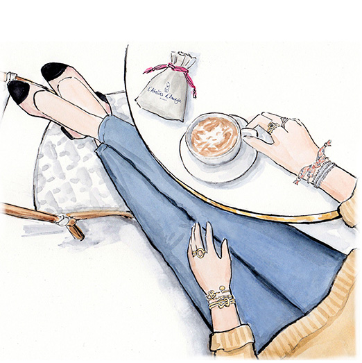 French jewelry illustration | coffee at a bistro