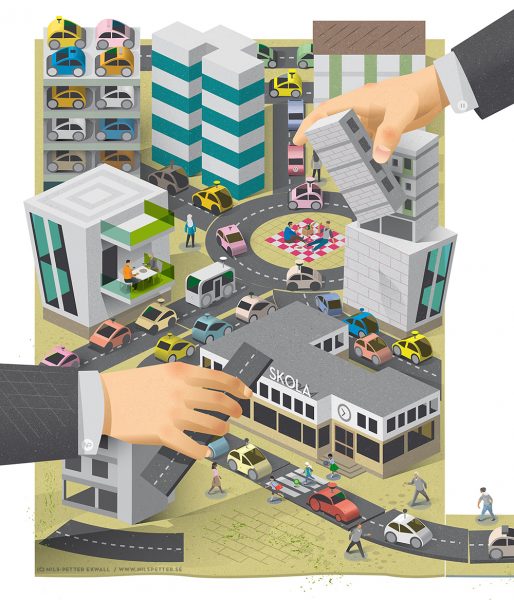 Illustration for Volkswagen about autonomous cars and urban planning