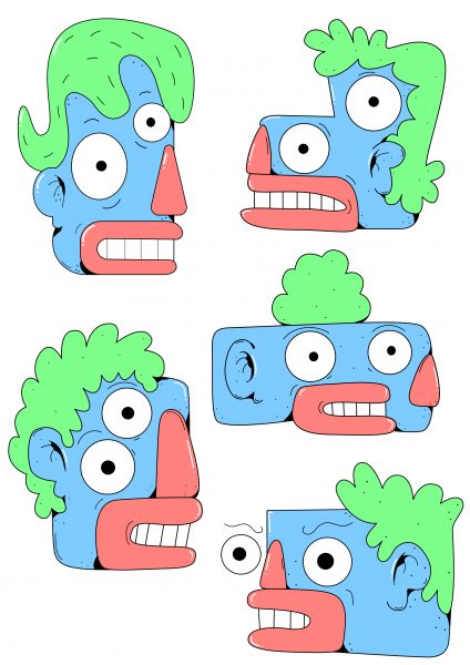 Blue faces.