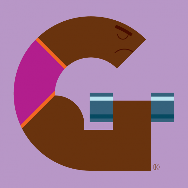 Gym member as capital letter G for Corita Kent Illuminated Alphabet competition