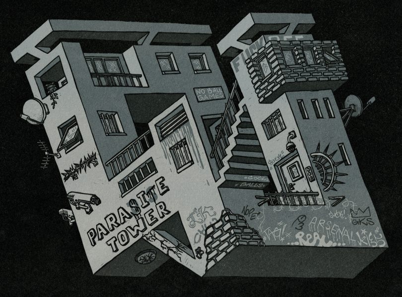 Floating House (4-colour Reduction Linocut)