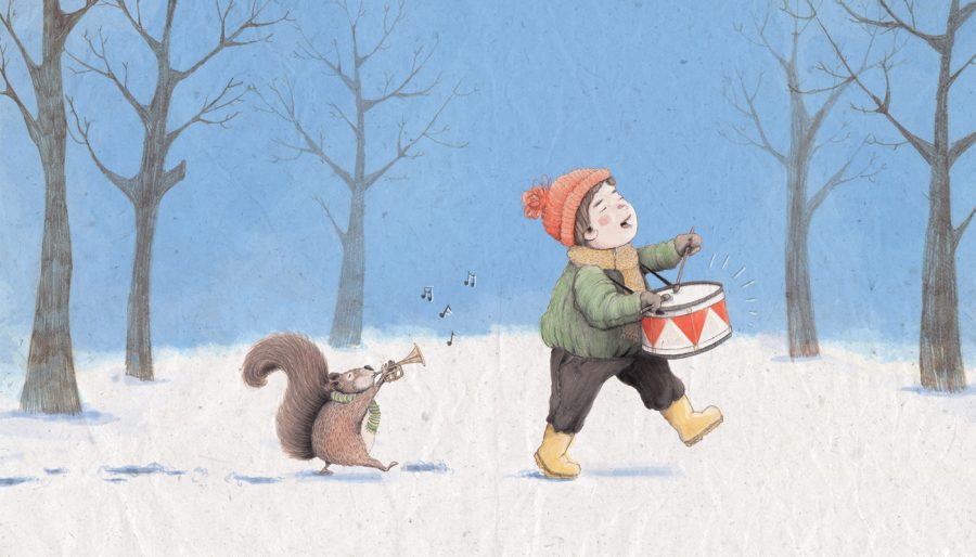 Boy and Squirrel music Christmas card