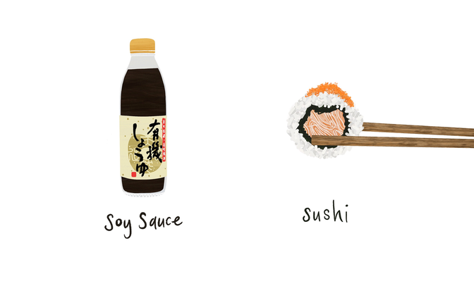 Sushi and soy sauce