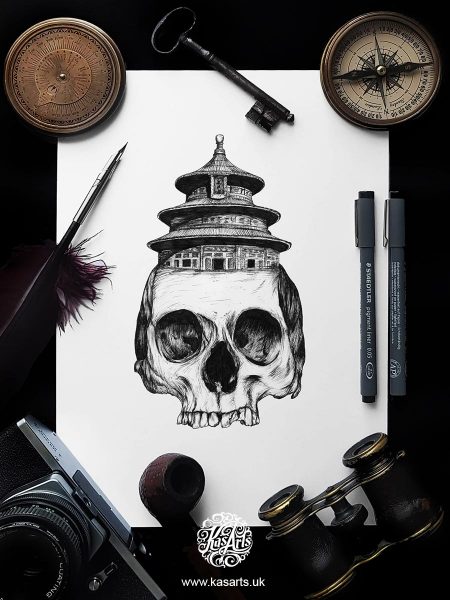 inktober-2018-skull-architecture-china-kasarts
