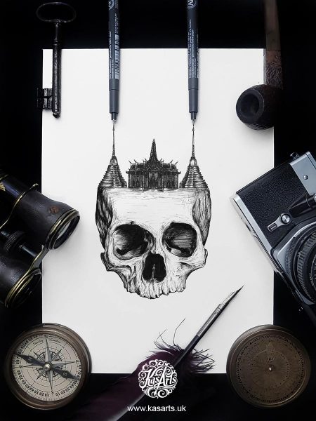inktober-2018-skull-architecture-thailand-kasarts