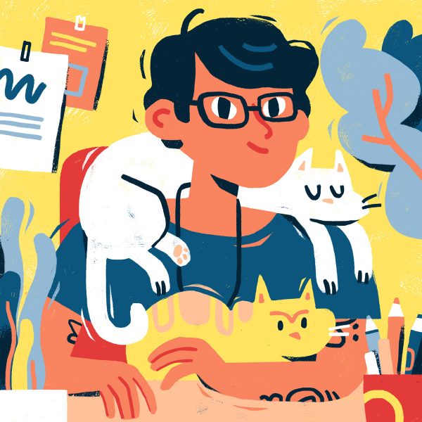 Self portrait with cats - portrait illustration