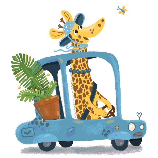 Lady Giraffe and her car