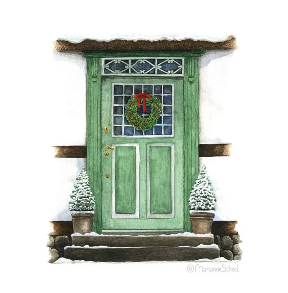 Old door with Christmas wreath