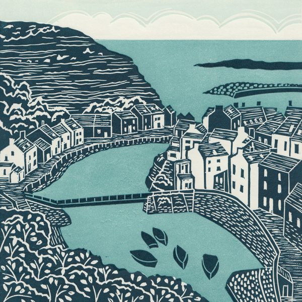 Staithes, Yorkshire Cost linocut print
