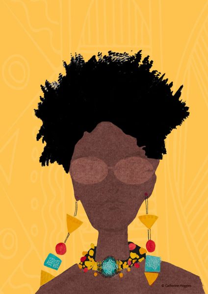 Black Woman with Beads - Face Illustration