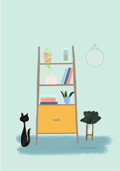 Interiors - Wall Unit bookcase with Cat