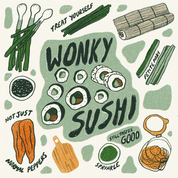 Wonky sushi animated recipe