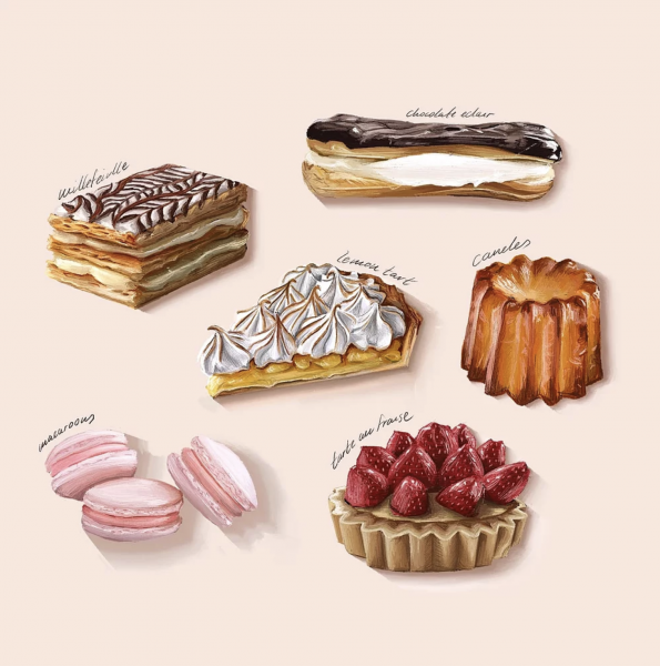 French Desserts Spot Illustrations
