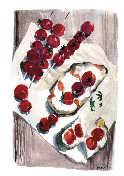 Tomatoes on bread and cheese