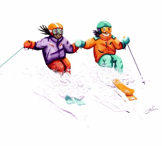 Skier Holding Hands - Copyright Kim