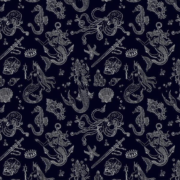 Vintage mermaids (seamless pattern)