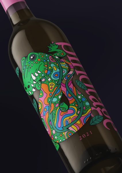 WINE LABEL – COLORFUL REPTILE ILLUSTRATION & PACKAGING DESIGN