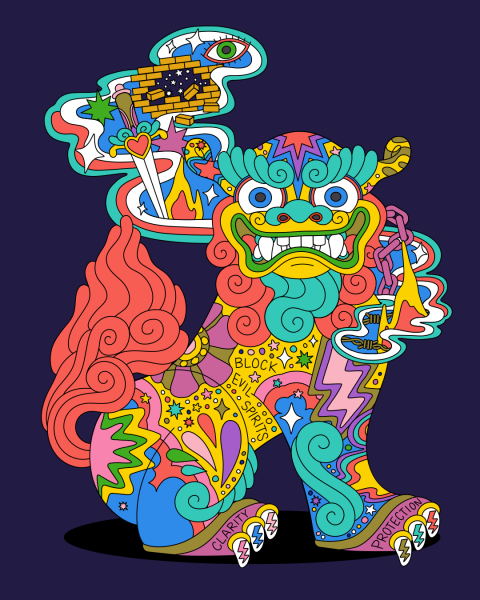 Closed mouth Okinawan shisa dog - blocking evil spirits