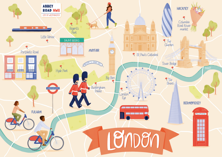 Illustrated map of London by freelance illustrator Mabel Sorrentino_Illustrated By Mabel