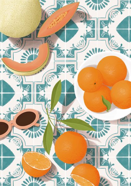 Melon and orange illustration by freelance illustrator Mabel Sorrentino_Illustrated By Mabel