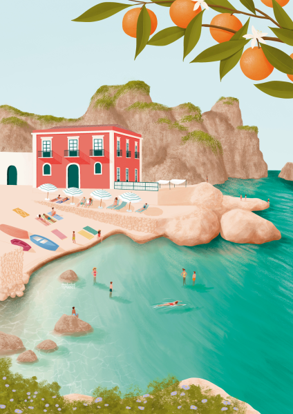 Sicily Illustration_Tonnara Di Scopello by freelance illustrator Mabel Sorrentino_Illustrated By Mabel