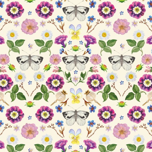 Butterflies and Primula pattern
