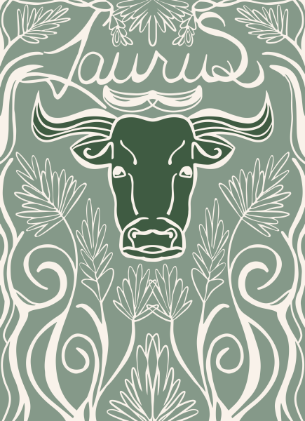 Taurus Bull Zodiac 2nd House Symbol Astrology Pattern illustration