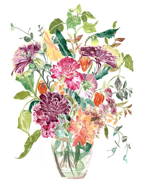 Autumn Flowers Collagraph Print