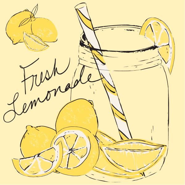 Fresh Yellow  Lemonade Lemons Wedges Slices Mason Jar Drink Food Illustration with Lettering