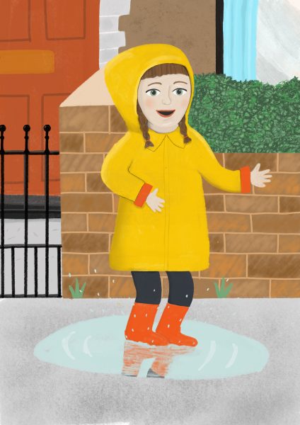 Girl in rain illustration