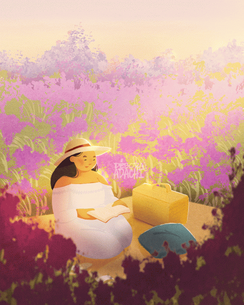 Wellness - Reading in a flower field