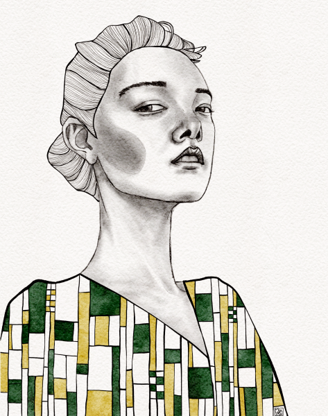 Woman in gold and green