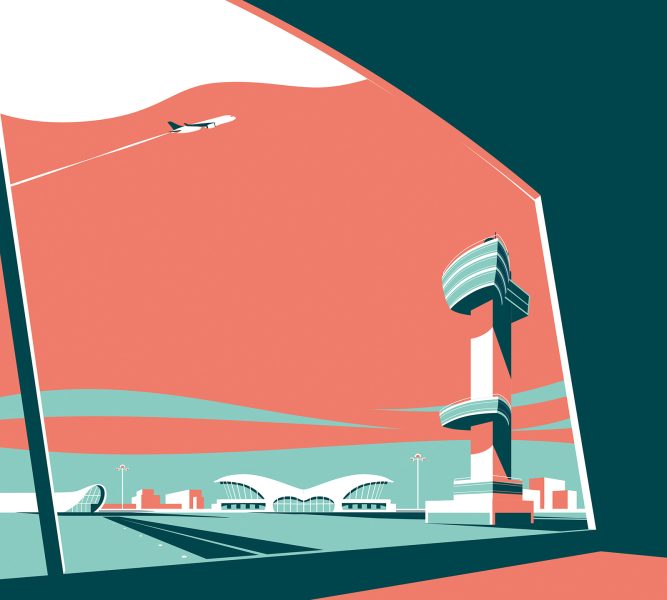 Airport terminal travel illustration