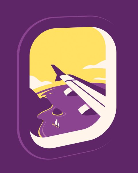 Plane window travel poster illustration