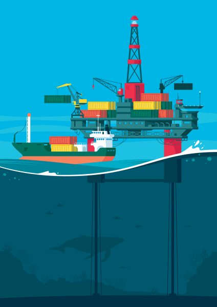 Oil platform ocean cross section illustration