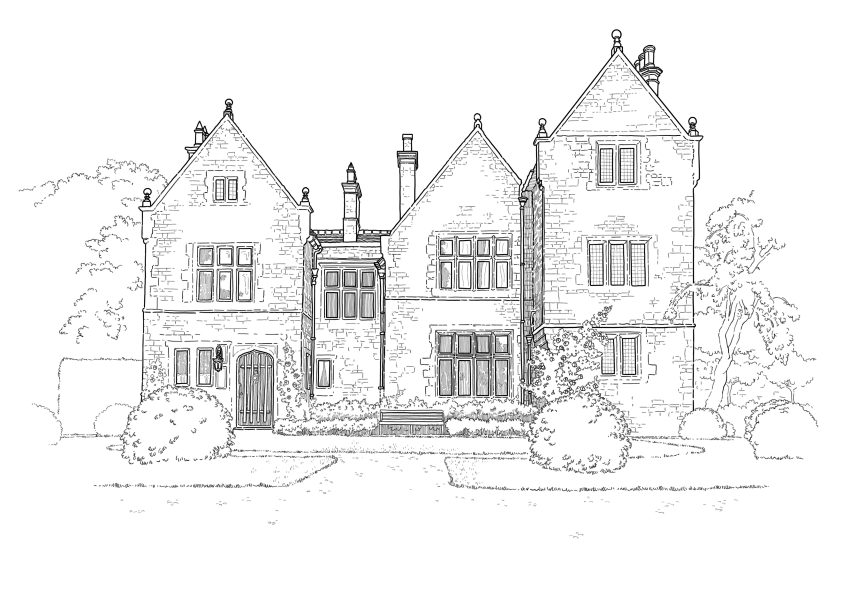 Dower House. Architectural line illustration