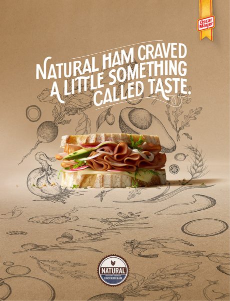 Oscar Mayer Natural campaign. Veggetables botanic illustration and typography